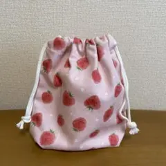 コップ袋　コップ入れ　いちご柄　給食袋　巾着袋　ピンク