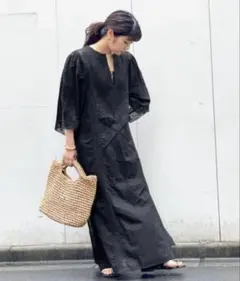 美品 サラマリカ ロングワンピース 五分袖 リボン ボリュームスリーブ