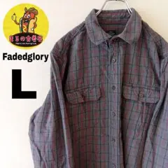 USA古着 Fadedglory ネルシャツL　グレーレッド　チェックのサムネイル