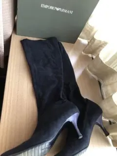 ☆中古 EMPORIO ARMANI ロングブーツ　ネイビー　23cmのサムネイル