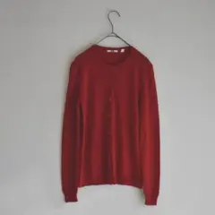 ユニクロ エクストラファイン メリノ クルーネック カーディガン レッド 長袖