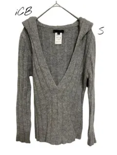 iCB フード付きニットセーター ラム　アルパカ　アンゴラ混　グレー　S