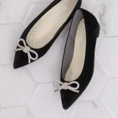 極美品【artemis by DIANA】 ラインストーンリボンポインテッドトゥ