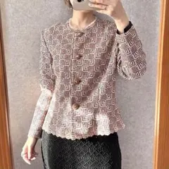 ヴィンテージ レトロ古着 幾何学模様 総刺繍ブラウスジャケット 日本製 ピンク