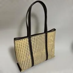 【美品】SHIPS ラタンライクトートバッグ ナチュラル×ブラックのサムネイル