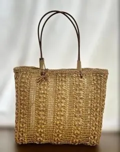 ラタン ベージュ かごバッグ タッセル付き