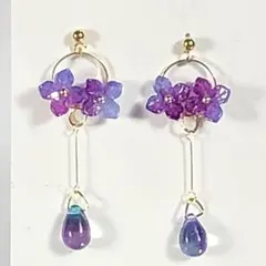 No.894 紫陽花　フラワー　チェコドロップ　ピアス(イヤリング変更可)