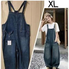 サロペット オーバーオール デニム ゆったり 体型カバー 楽ちん 着痩せ XL