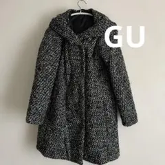 gu☆フード付きツイードコート ブラック・ホワイト　サイズM