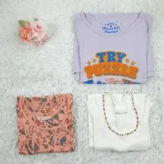 美品◎rough ラフ Tシャツ タンクトップ 3点セット 紫 ピンク 白 総柄