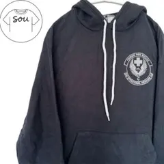 USA古着 ブラック 薄手パーカー M プリント フード付き