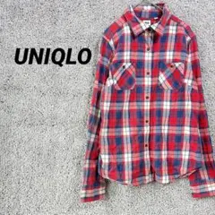 290 ユニクロ　長袖ネルシャツ　トップス　チェック　羽織　ボタン　春秋冬　赤