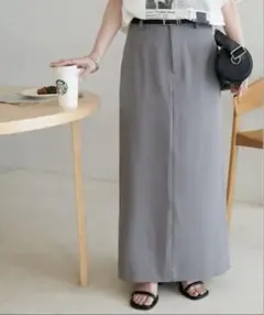 裾スリットナロースカート Lサイズ グレー