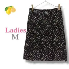 10『レディース』フレアスカート【M】カラフル ストレッチ 黒 水玉模様 ドット