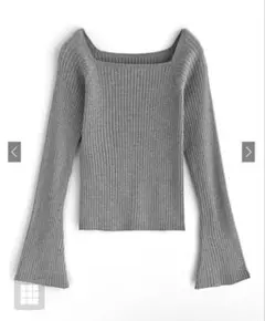 【GRL】スクエアネックフレアスリーブリブニットトップス ru1056 グレー