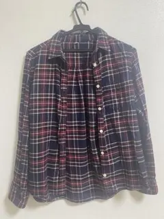 無印良品Mサイズ ネイビー レッド チェック柄 長袖シャツ