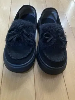 グリーンレーベルリラクシング モカシン 19cm ファー キッズシューズ 黒