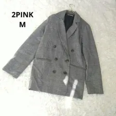 2PINK グレンチェック　 ダブルブレストジャケット　 M