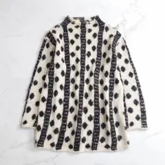 ★a アルパカ ロング ニット ペルー製 ドット ストライプ レトロ ヴィンテー