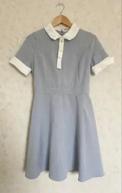 アクシーズ　ワンピース　水色 襟付き 半袖 Aライン