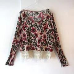 美品　エイチアンドエム　H&M　クロップドニット セーター　花柄　レース
