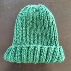 【手編み】ニット帽　グリーン　ハンドメイド