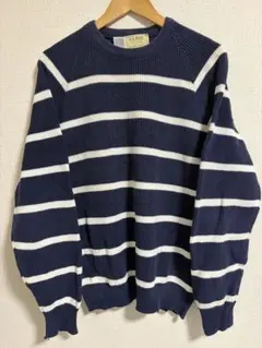 80s L.L.Bean USA製 コットンニット ボーダー ネイビー L 古着