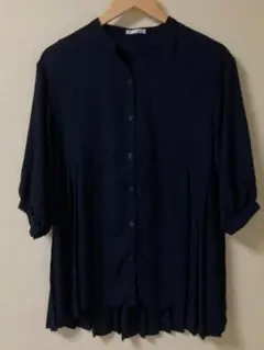 GLACIER ネイビー ボタン付き シャツワンピース 半袖