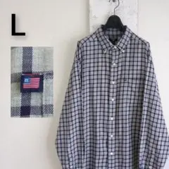 古着　ラルフローレンジーンズ　ネルシャツ　　L グレー　BDシャツ
