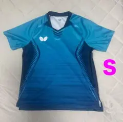 卓球ユニフォーム プレイス・シャツ バタフライ ターコイズブルー サイズS