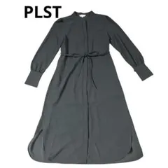 美品　プラステ PLST ダブルジョーゼット ワンピース ロング 紐ベルト付きM