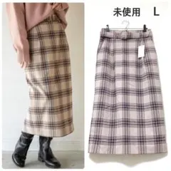 ローリーズファーム★未使用 チェック ベルト付タイトスカート ロングスカート L
