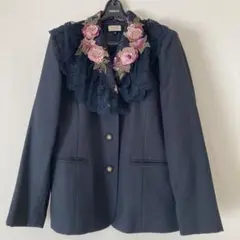 レトロ華やか 花柄　ネイビージャケット