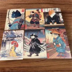 和風 日本画風 浮世絵風 猫　ポストカード 6枚セット　猫グッズ　インテリア④
