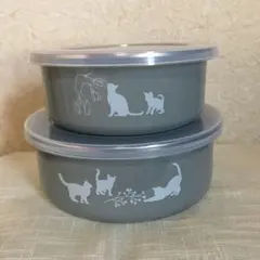 【未使用】KALDI ホーローコンテナ 2個セット 猫デザイン 蓋付きのサムネイル