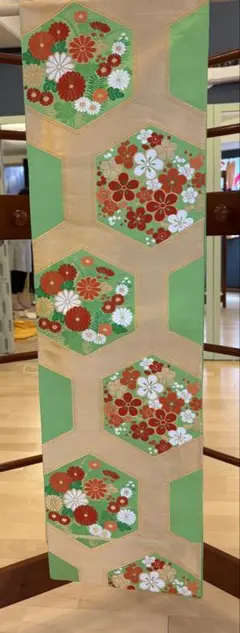 花柄 六角形 袋帯 緑赤