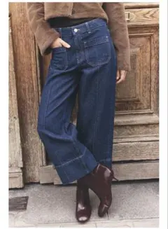 ZARA ハイウエスト　ワイドレッグ　クロップド丈ジーンズ