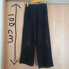 ワッフル生地　ワイドレッグパンツ 黒