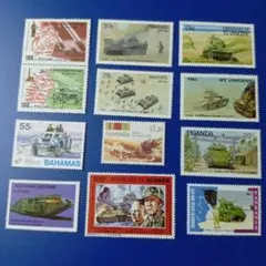 7264 外国切手 複数国 二次世界大戦 戦車テーマ 様々12種