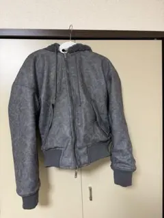 ZARA フェイクレザー フード付き ボンバージャケット グレー S