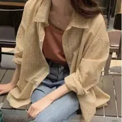 新品　長袖　トップス　シャツ　チェック　イエロー