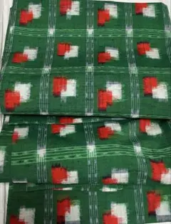 【レトロモダン】ウール着物＆羽織 アンサンブル セット 幾何学柄 グリーン