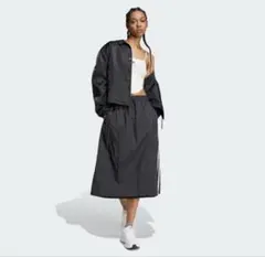 adidas ブラック ロングスカート スリーストライプス