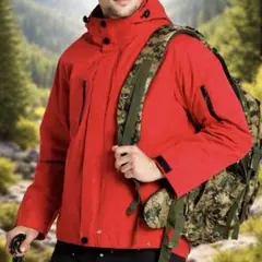 アウトドアジャケット赤 裏起毛ウインドブレーカー メンズ フード付き 撥水　山