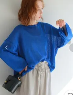 極美品 青 涼しいブルー ペーパーヤーンプルオーバー ジャーナルスタンダード Fのサムネイル