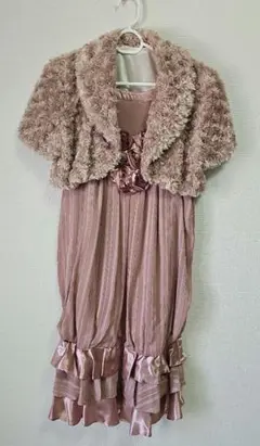 くすみピンク✨ドレス ファーショール ボレロ セット　11号(L)
