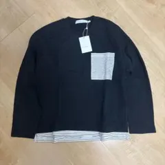 THE SHOP TK トレーナー140cm 胸ポケット白黒ストライプ 裏毛