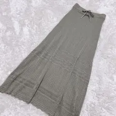 A135 ローリーズファーム　F 鍵あみ　ロングスカート　レディース　カーキ　緑