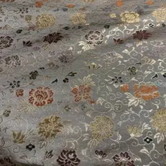 ■和柄 生地 ハギレ金襴 幅68㎝グリーングレー地カラフル菊・牡丹☆追加OK