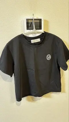 me+em select ロゴ刺繍 ショート丈 Tシャツ ブラック